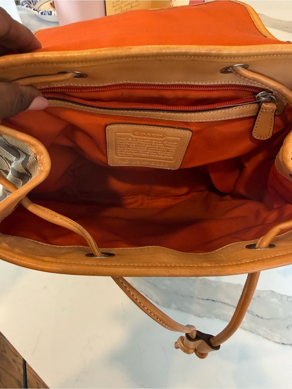 Coach Signature Canvas & Leather Backpack | Brown/Tan | Orange Interior - Picture 5 of 8